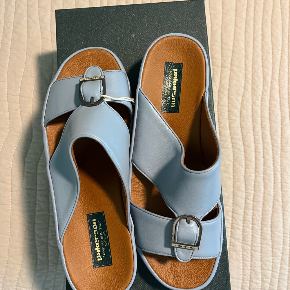 Pakerson Blue Leather Sandals Mules Slides Buckle Italy 9